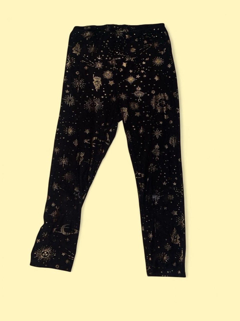 No Boundaries Black Leggings with Metallic Gold Celestial Print